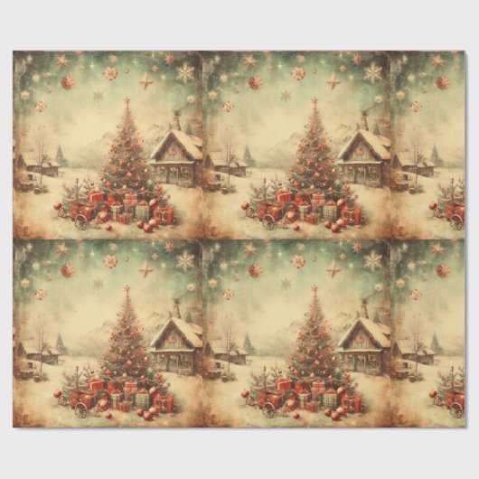 Vintage kerstboom cadeaupapier (Vlak)