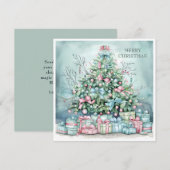 Vintage kerstboom Cadeaus blauw roze Feestdagenkaart (Voorkant / Achterkant)