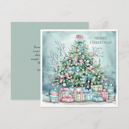 Vintage kerstboom Cadeaus blauw roze Feestdagenkaart (Voorkant / Achterkant)