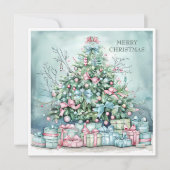 Vintage kerstboom Cadeaus blauw roze Feestdagenkaart (Voorkant)