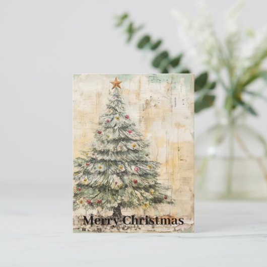 Vintage Kerstboom Collage Briefkaart (Staand voorkant)