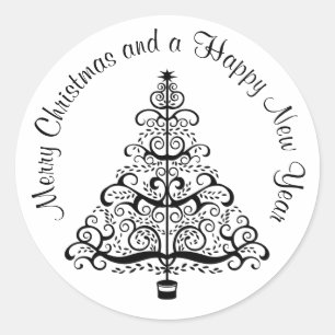 Vintage kerstboom Decoratieve Victoriaans scroller Ronde Sticker