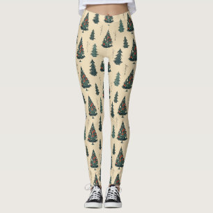 Vintage kerstboom, dennenboom patroon. leggings