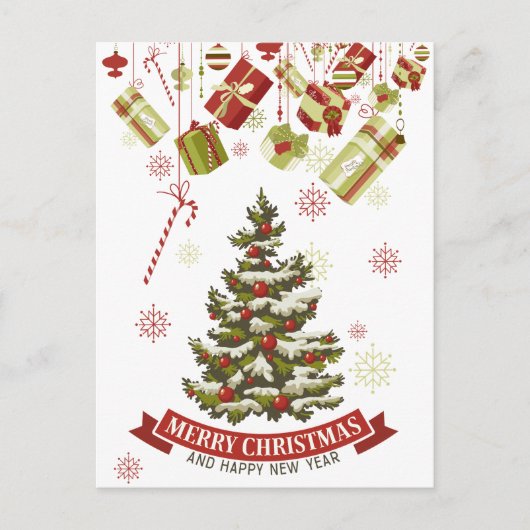 Vintage kerstboom en Briefkaart met cadeautjes (Voorkant)