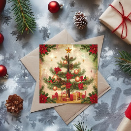 Vintage kerstboom en cadeaus feestdagenkaart