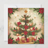 Vintage kerstboom en cadeaus feestdagenkaart (Voorkant)