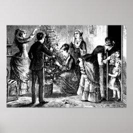 Vintage kerstboom en familieketch poster