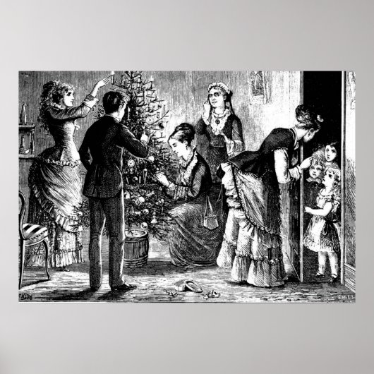 Vintage kerstboom en familieketch poster (Voorkant)