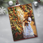 Vintage kerstboom en meisjeskaart feestdagen kaart<br><div class="desc">Dit is een van mijn favoriete kerstcadeautjes afbeeldingen. Het is voorzien van een Victoriaans meisje uit het tijdperk, gekleed in wit, met haar teddybeer, die de afwerking aangrijpt op een glorieuze kerstboom. Echt een mooi, ouderwets afbeelding. De binnentekst van deze kaart is aanpasbaar, dus je kunt het laten zeggen wat...</div>