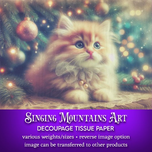 Vintage kerstboom en Schattigee kitten decoupage Tissuepapier