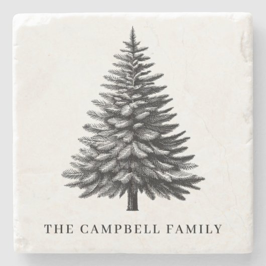 Vintage kerstboom familienaam stenen onderzetter (Voorkant)