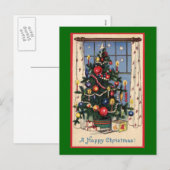 Vintage kerstboom feestdagenkaart (Voorkant / Achterkant)