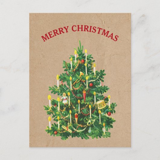 Vintage kerstboom Festive Kraft Brown Paper Feestdagenkaart (Voorkant)