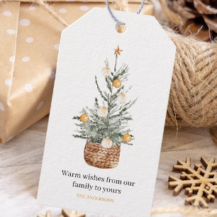 Vintage kerstboom Fijne vakantie Cadeaulabel