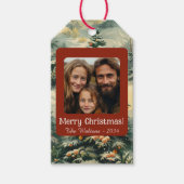 Vintage kerstboom foto kerst cadeaulabel (Voorkant)