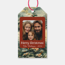 Vintage kerstboom foto kerst cadeaulabel