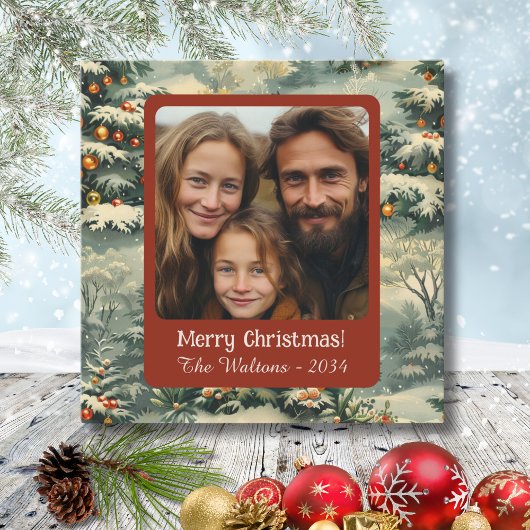 Vintage kerstboom foto kerst feestdagenkaart