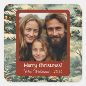Vintage kerstboom foto kerst vierkante sticker (Voorkant)