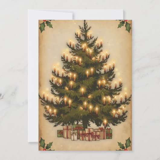 Vintage kerstboom foto vakantie kaarten (Voorkant)