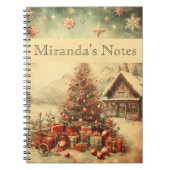 Vintage kerstboom gepersonaliseerd notitieboek (Voorkant)