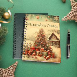 Vintage kerstboom gepersonaliseerd notitieboek