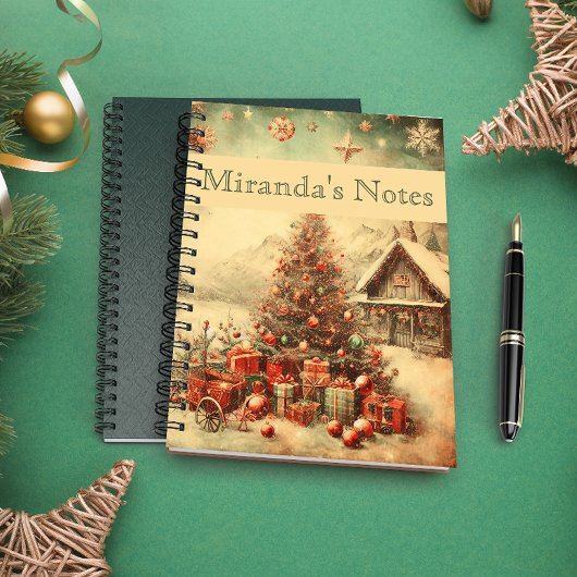 Vintage kerstboom gepersonaliseerd notitieboek