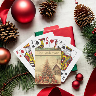 Vintage kerstboom gepersonaliseerd pokerkaarten