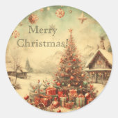 Vintage kerstboom gepersonaliseerd ronde sticker (Voorkant)