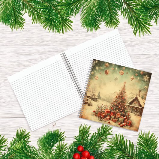 Vintage kerstboom gepersonaliseerde bericht spiraa notitieboek