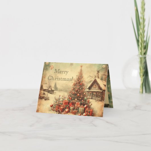 Vintage kerstboom gepersonaliseerde groet kaart (Voorkant)