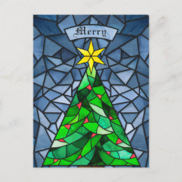 Vintage kerstboom Glas in lood Feestdagenkaart