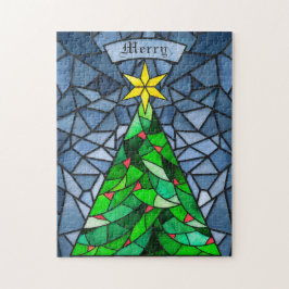 Vintage kerstboom Glas in lood Legpuzzel