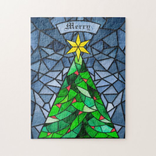 Vintage kerstboom Glas in lood Legpuzzel (Verticaal)