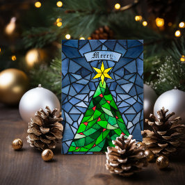 Vintage kerstboom Glas in lood vakantie Kaart