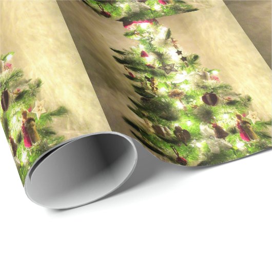 Vintage kerstboom Glossy Wrapping Paper Cadeaupapier (Rol Hoek)