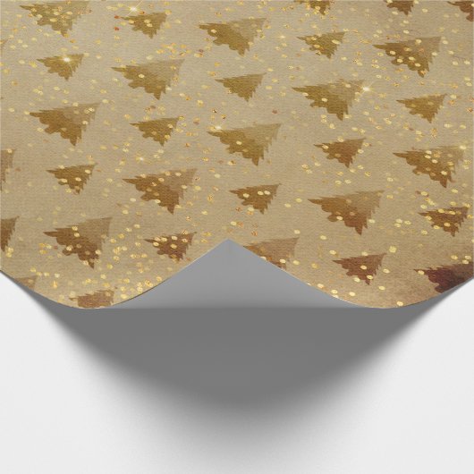 Vintage kerstboom Golden Confetti Cadeaupapier (Hoek)