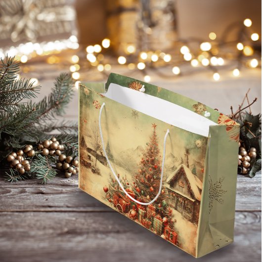 Vintage kerstboom groot cadeauzakje