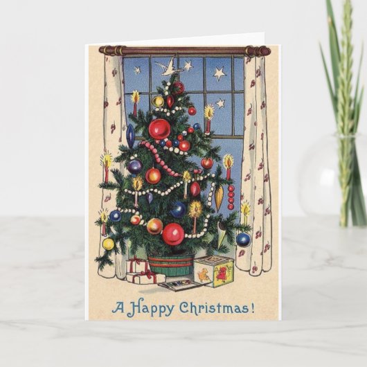 Vintage kerstboom Happy Christmas Kaart (Voorkant)