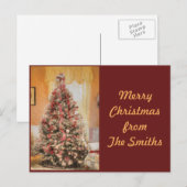 Vintage kerstboom in Classic Crimson Red Trim Feestdagenkaart (Voorkant / Achterkant)