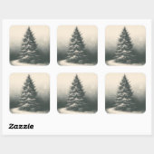 Vintage Kerstboom in sneeuw Etsen Intaglio Vierkante Sticker (Vel)