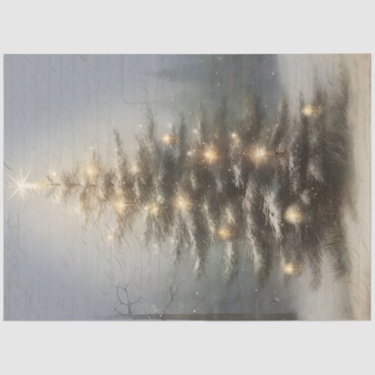 Vintage kerstboom kaars verlicht sneeuw decoupage tissuepapier (Voorkant)