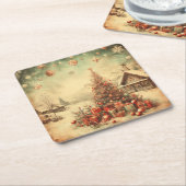 Vintage kerstboom kartonnen onderzetters (Schuin)