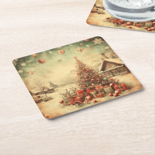 Vintage kerstboom kartonnen onderzetters (Schuin)