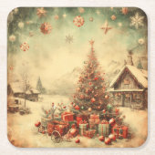 Vintage kerstboom kartonnen onderzetters (Voorkant)