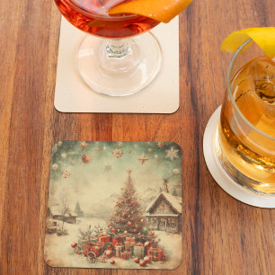 Vintage kerstboom kartonnen onderzetters