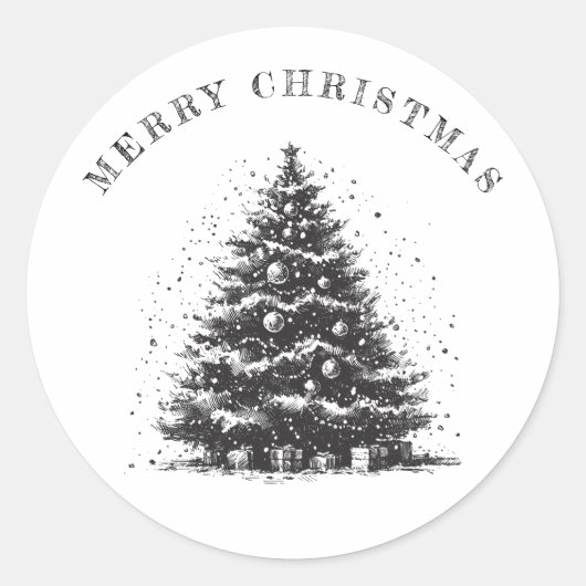 Vintage Kerstboom Kerst Ronde Sticker (Voorkant)