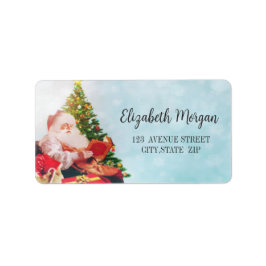 Vintage kerstboom, kerstman etiket