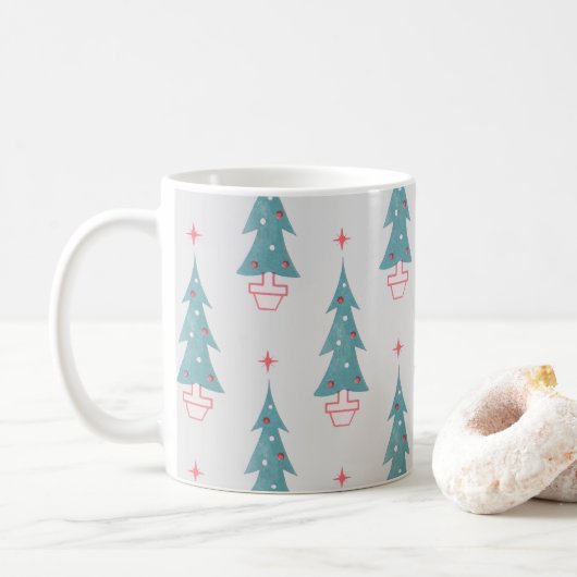 Vintage kerstboom kerstpatroon koffiemok (Met donut)