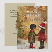 Vintage Kerstboom Kinderen Sneeuw Feestdagenkaart (Voorkant / Achterkant)
