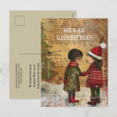 Vintage Kerstboom Kinderen Sneeuw Feestdagenkaart (Voorkant / Achterkant)
